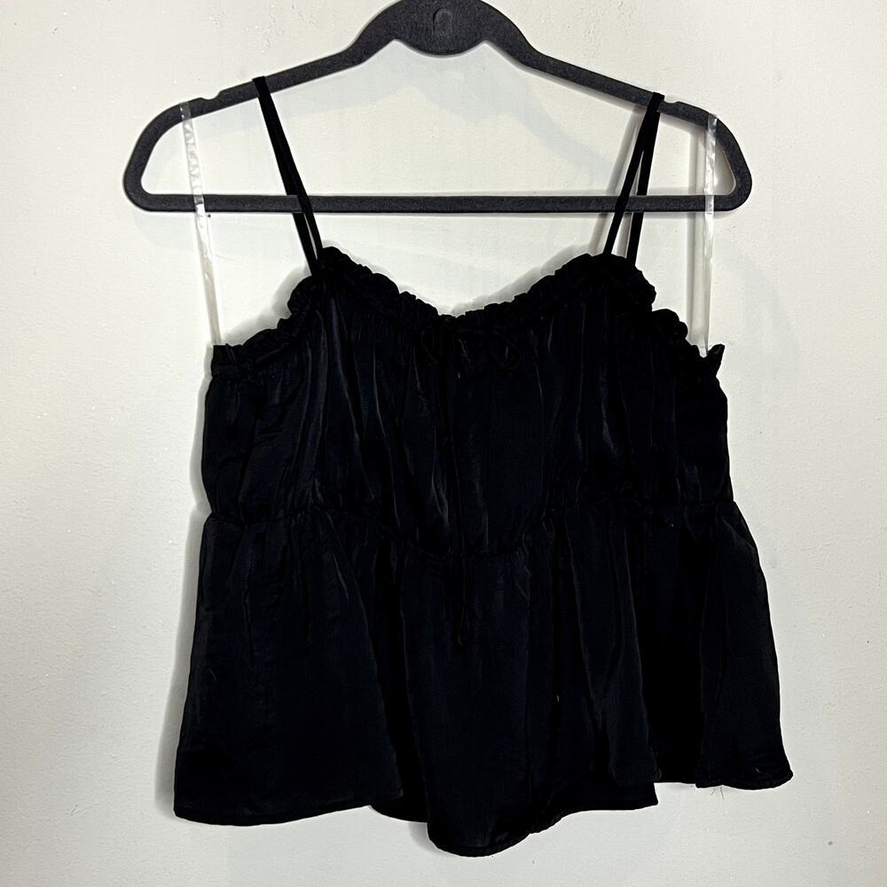 NWT American‎ Eagle Womens Size XL Silky Satin Cinch Tie Crop Babydoll Top Black